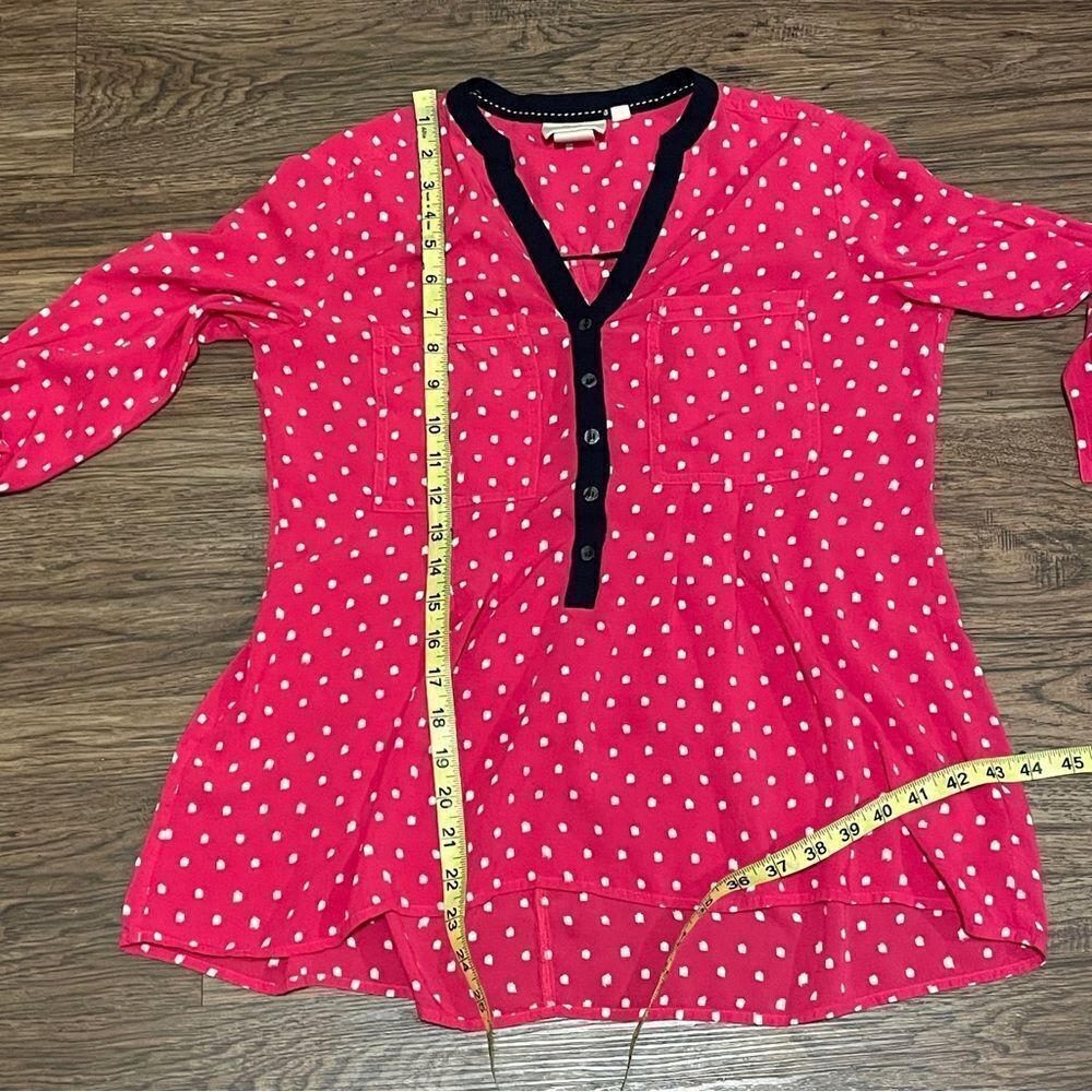 Anthropologie Vanessa Virginia Lightweight Dot Blouse Pink White Navy Blue Sz 0 - Picture 6 of 10